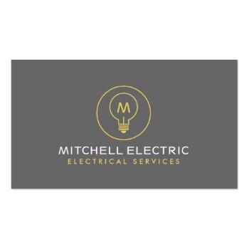 Small Light Bulb Monogram Logo For Electricans Business Card Front View