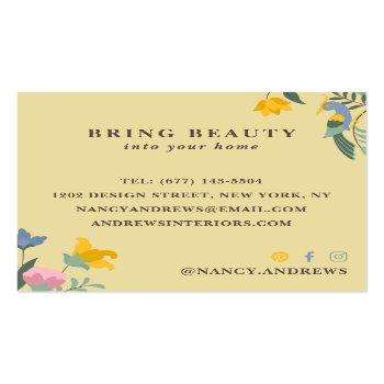 Small Light Yellow Floral Bouquet Whimsical Illustration Square Business Card Back View