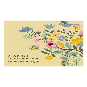 Small Light Yellow Floral Bouquet Whimsical Illustration Square Business Card Front View