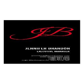 Small Linen Black Red Handwriting Monogram Minimalist Business Card Front View