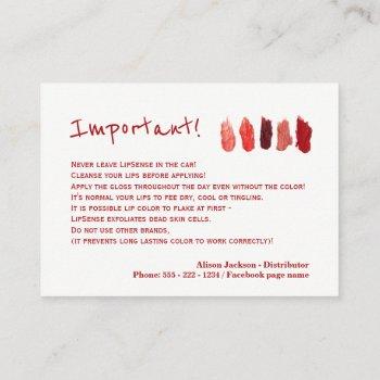 lip color distributor application instructions business card