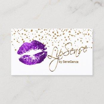 lipsense gold confetti & purple lips business card