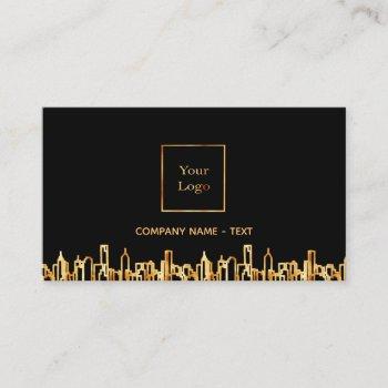 logo black gold city skyline business real estate business card