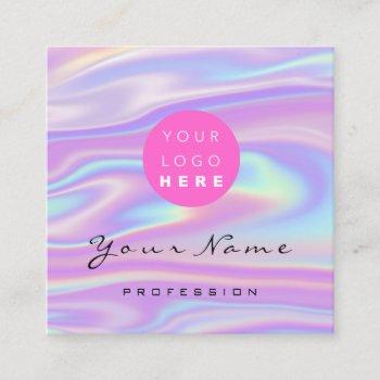 logo makeup hair nail floral holograph pink square business card
