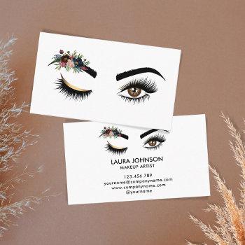 long lashes beautiful eyes with watercolor flowers business card