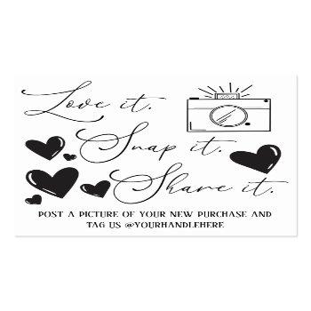 Small Love Snap Share Camera Hearts Script Etsy Business Square Business Card Front View