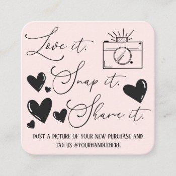 love snap share camera hearts script etsy business square business card