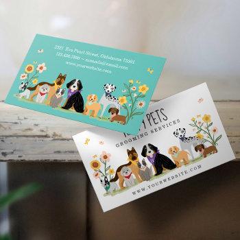 loveable happy pet family pet care, grooming white business card