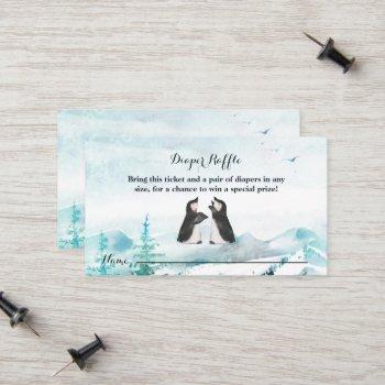 lovely penguin snow landscape diaper raffle calling card