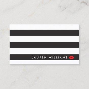 luxe black/white stripes red lips makeup artist business card