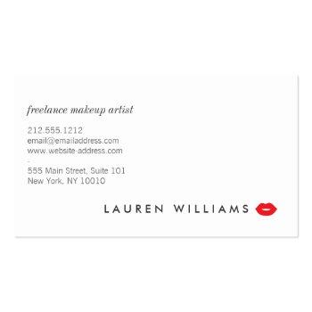 Small Luxe Black/white Stripes Red Lips Makeup Artist Business Card Back View