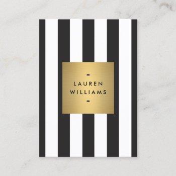 luxe bold black and white stripes gold box large business card
