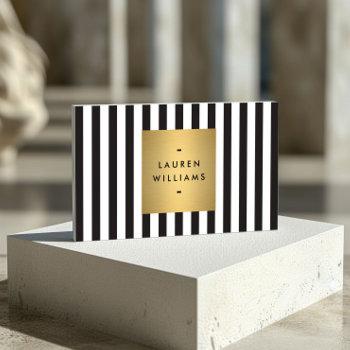 luxe bold black and white stripes with gold box ii business card