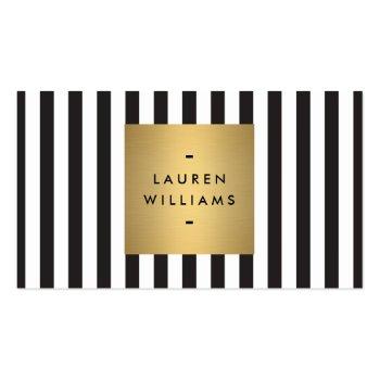Small Luxe Bold Black And White Stripes With Gold Box Ii Business Card Front View