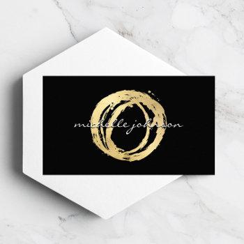 luxe faux gold painted circle designer logo black business card