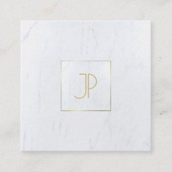 luxurious marble modern template gold monogram square business card