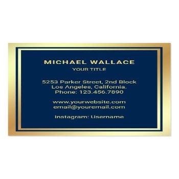 Small Luxurious Navy Blue Gold Foil Nautical Rope Anchor Square Business Card Back View