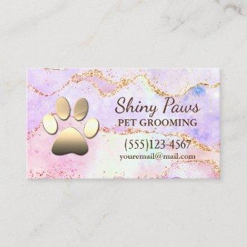 luxury agate glitter dog paw pet grooming business card