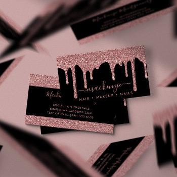 luxury black and rose gold sparkle glitter drips business card