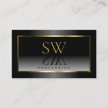 luxury black white gradient gold frame monogram business card