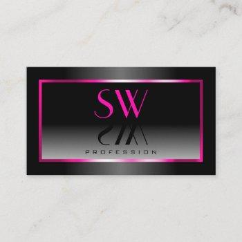 luxury black white gradient pink frame monogram business card