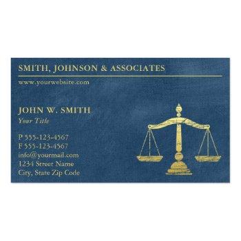 Small Luxury Blue Lawyer Scales Of Justice Gold Look Magnetic Business Card Front View