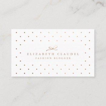 luxury blush faux rose gold foil dots elegant bow business card