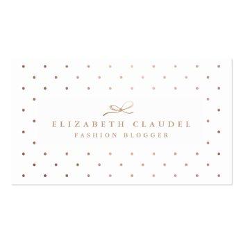 Small Luxury Blush Faux Rose Gold Foil Dots Elegant Bow Business Card Front View