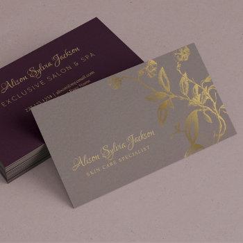 luxury faux gold foil dusty purple beauty salon business card