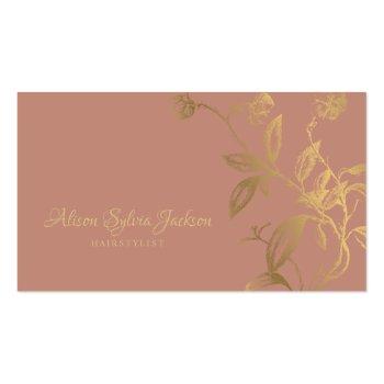 Small Luxury Faux Gold Foil Dusty Rose Beauty Salon Business Card Front View