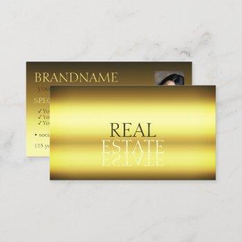 luxury gold modern mirror font stylish with photo business card