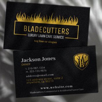 Small Luxury Gold On Black Lawn Care Business Cards Front View