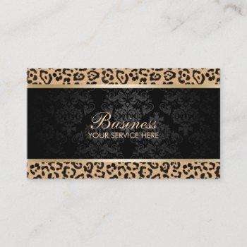 luxury leopard black damask beauty salon business card