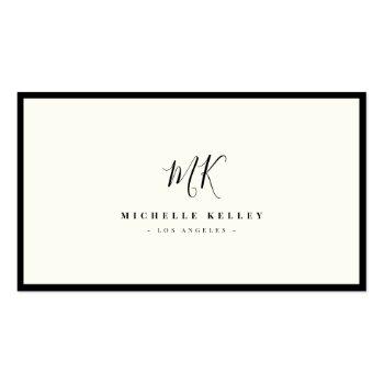 Small Luxury Minimal Monogram Black Ivory Chic Stylish Business Card Front View