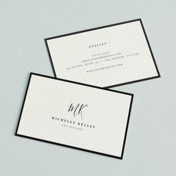 luxury minimal monogram black ivory chic stylish business card