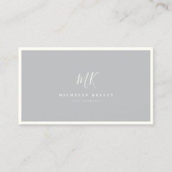 luxury minimal monogram grey ivory chic stylish business card