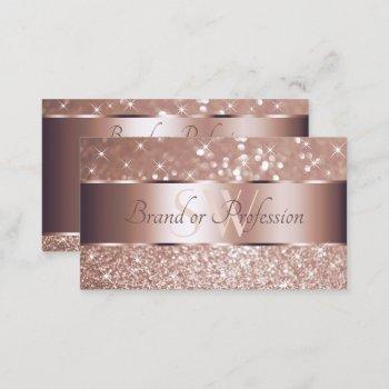 luxury rose gold glitter sparkling stars monogram business card