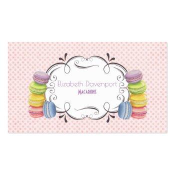 Small Macarons French Dessert In Pastel Watercolors Business Card Front View