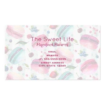 Small Macarons French Pastry With Berries And Polka Dots Business Card Back View