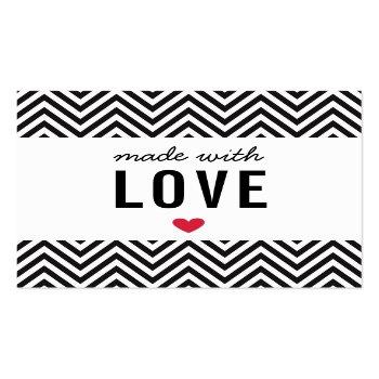 Small Made With Love Cute Packaging Chevron] Black White Square Business Card Front View