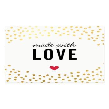 Small Made With Love Cute Packaging Confetti Gold Black Square Business Card Front View