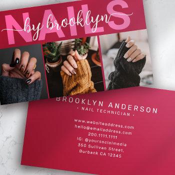 magenta modern photo typography nail artist business card