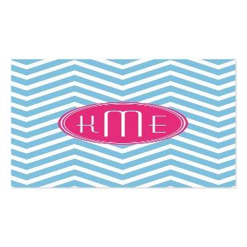 Small Magenta Pink Monogram With Light Blue Chevron Business Card Back View