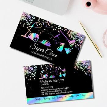 maid cleaning house holographic sparkling business business card