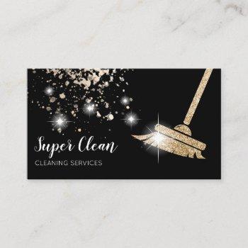 maid cleaning house sparkling dripping gold business card