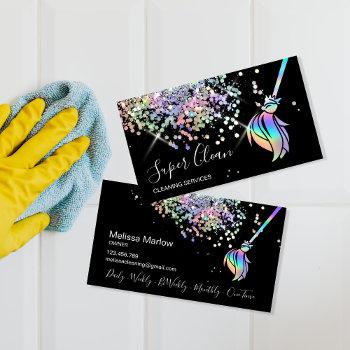 maid cleaning house sparkling holograph business card