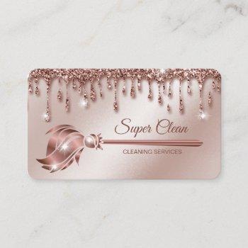 maid cleaning house sparkling rose gold business card