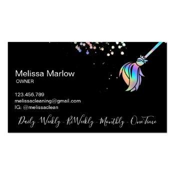 Small Maid Cleaning Housekeeping Sparkling Holograph Business Card Back View