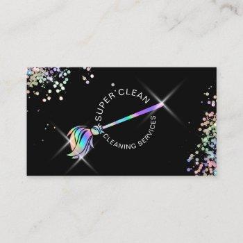 maid cleaning housekeeping sparkling holograph business card