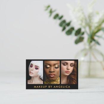 makeup artist 3 photo gold business card